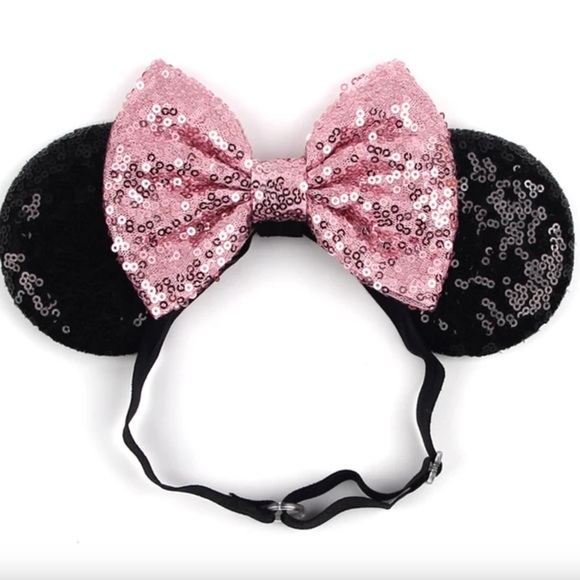 💎2/$22~Disney Inspired Pink/Black Sequin Minnie Mouse Ears Stretch Headband~OS - Picture 3 of 10